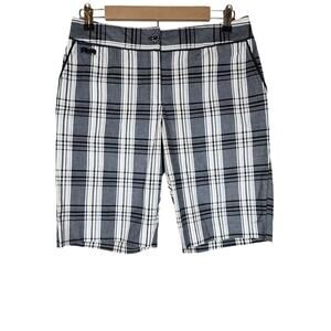 IZOD XFG Women's Gray Tan Plaid Bermuda Lightweight Active Golf Shorts SZ 6